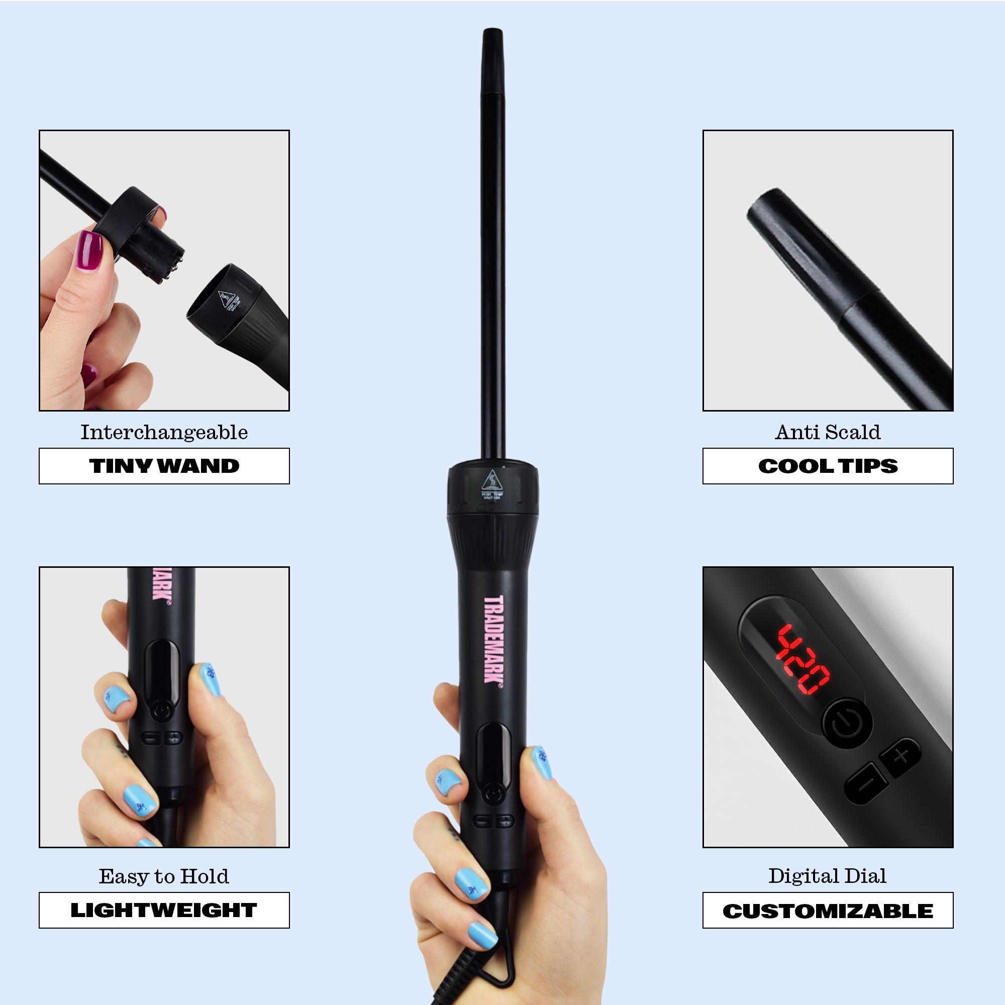 Mood™ Tiny Wand + Handle - Black - Trademark Beauty
